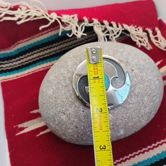 Vtg Native Sterling Silver Overlay Turquoise Brooch Pin 13.9g Round 2" Diameter - Picture 4 of 6